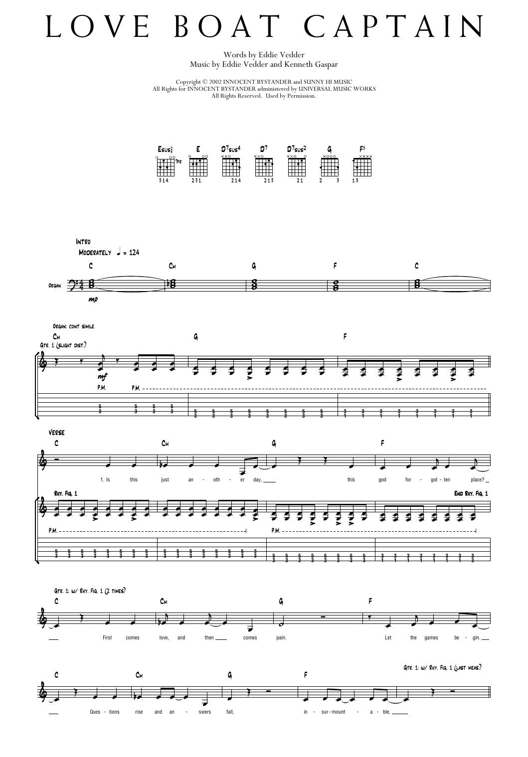Pearl Jam Love Boat Captain sheet music notes and chords arranged for Transcribed Score