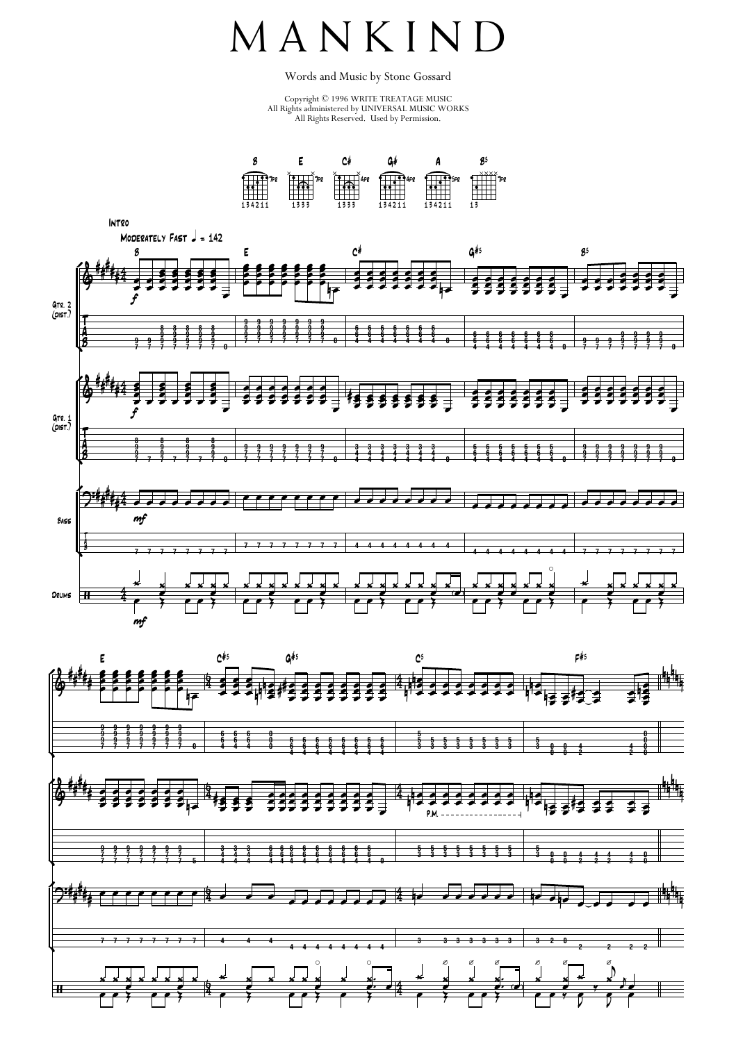 Pearl Jam Mankind sheet music notes and chords arranged for Transcribed Score