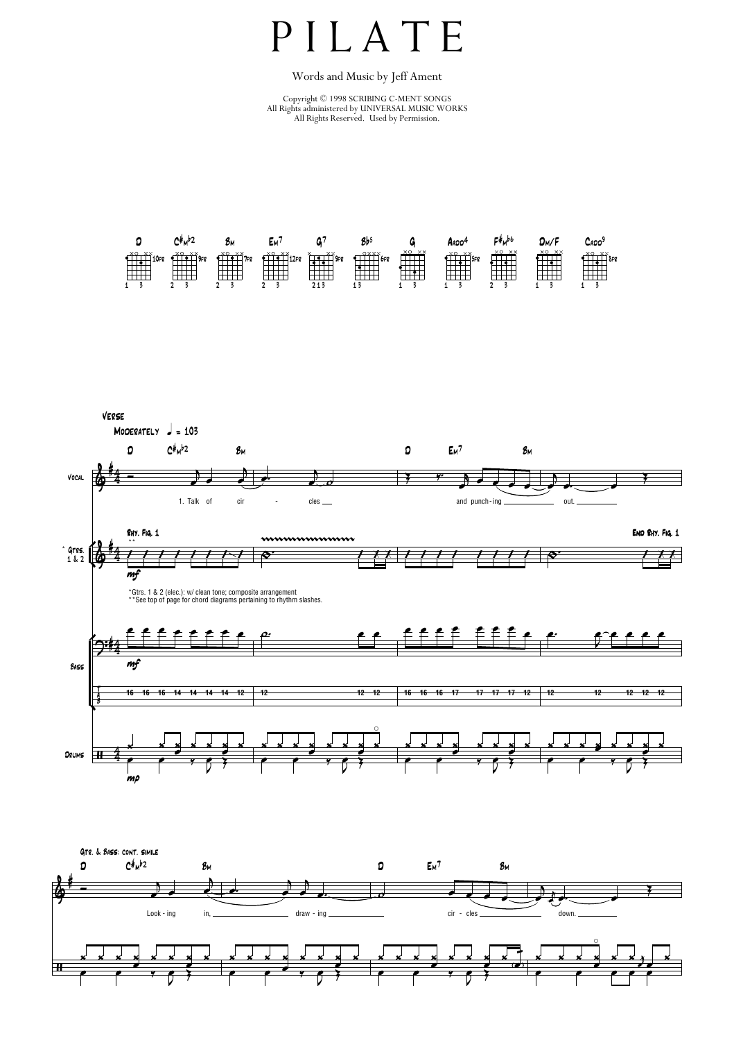 Pearl Jam Pilate sheet music notes and chords arranged for Transcribed Score