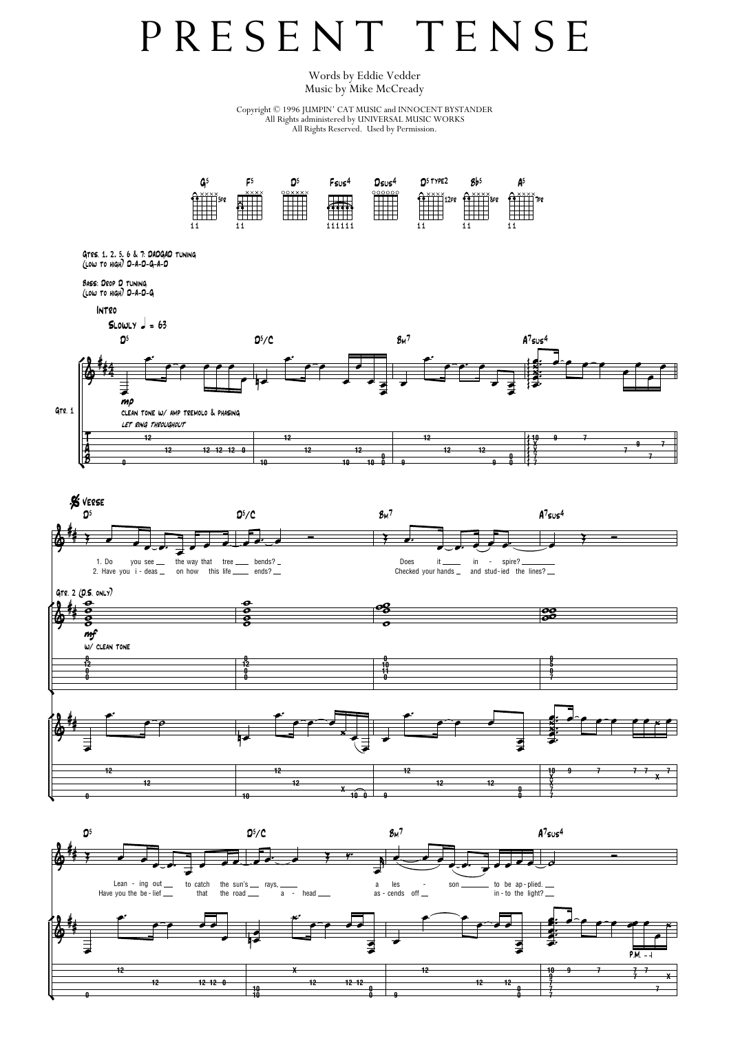 Pearl Jam Present Tense sheet music notes and chords arranged for Transcribed Score