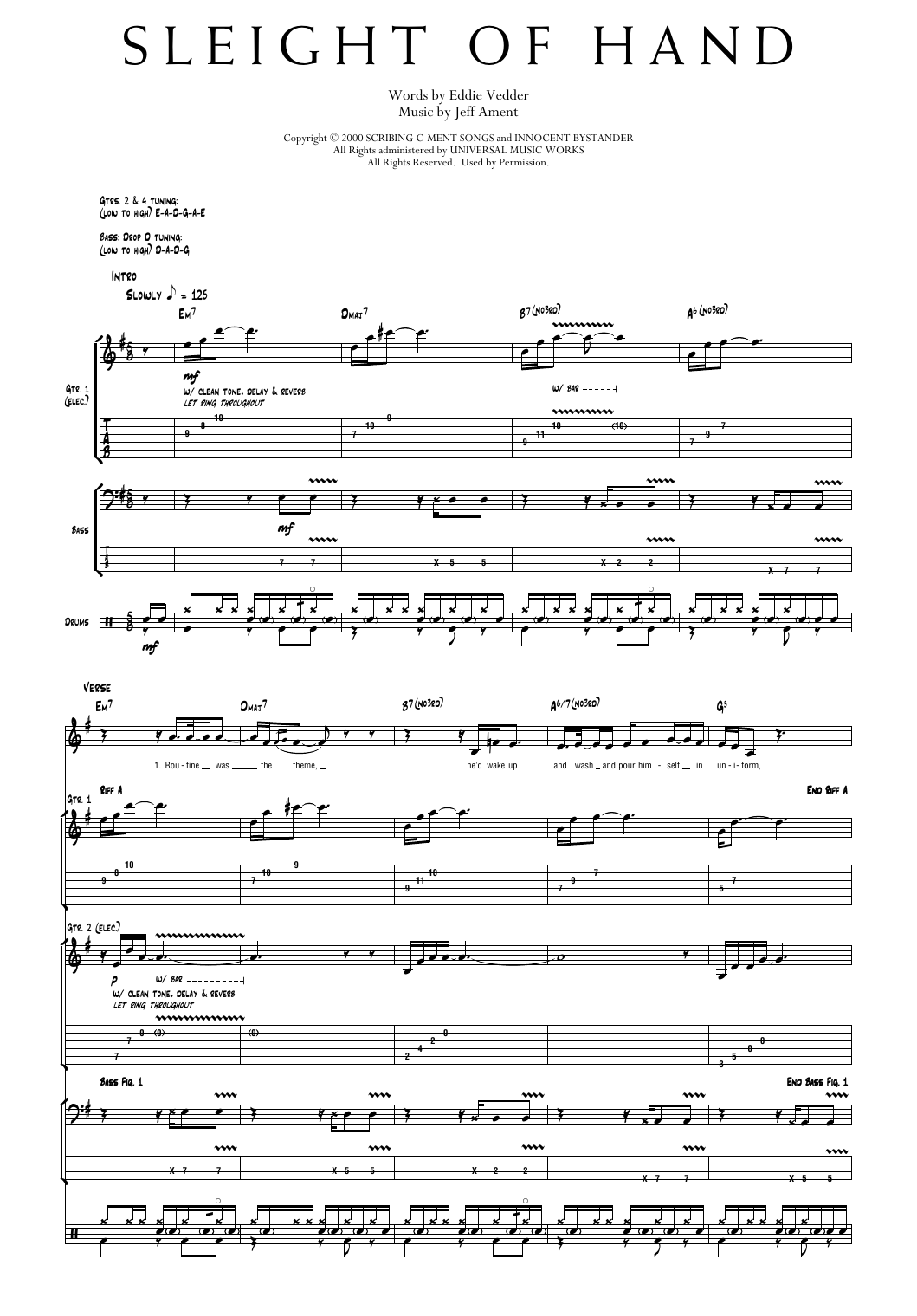 Pearl Jam Sleight Of Hand sheet music notes and chords arranged for Transcribed Score