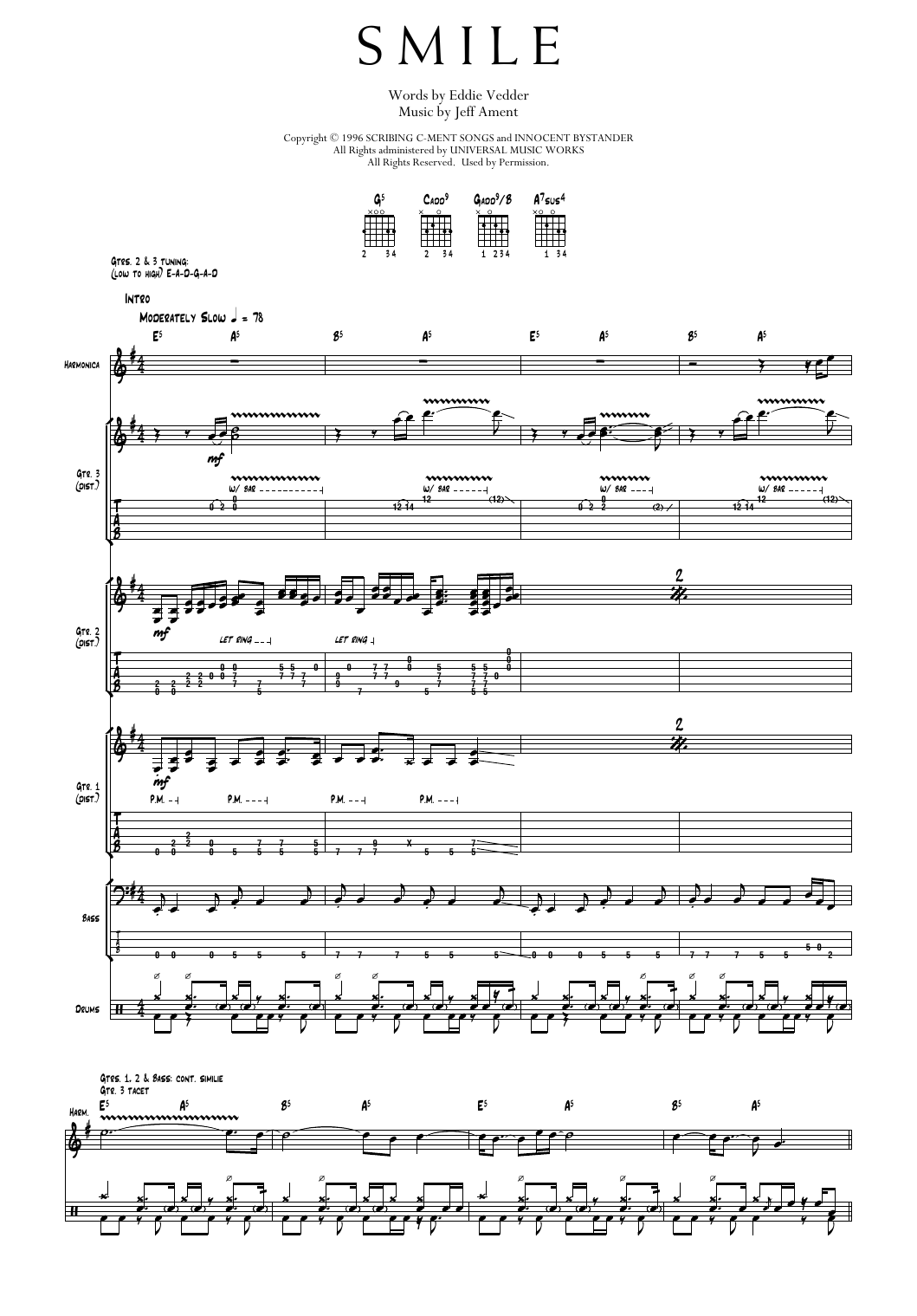 Pearl Jam Smile sheet music notes and chords arranged for Transcribed Score