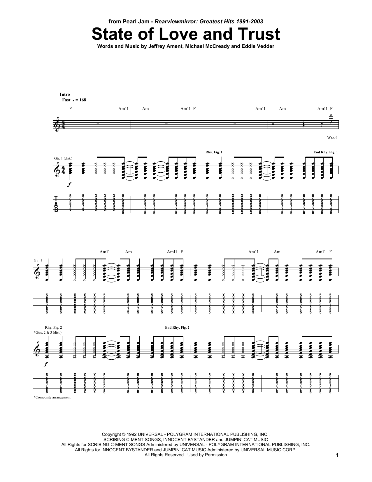 Pearl Jam State Of Love And Trust sheet music notes and chords arranged for Guitar Tab