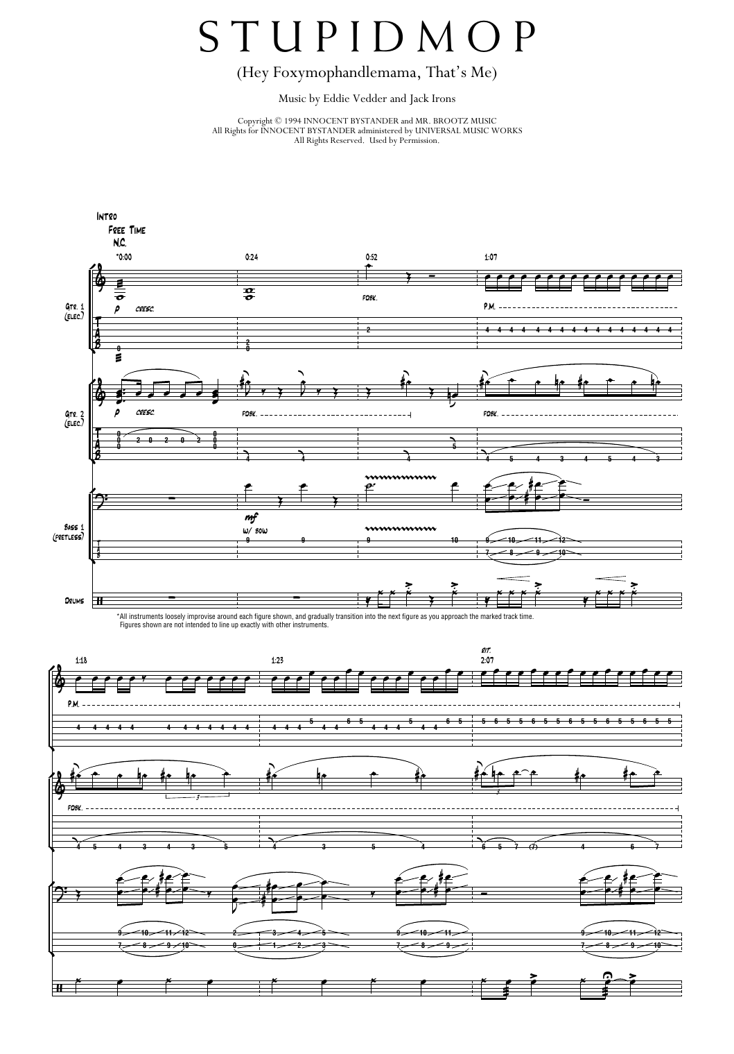 Pearl Jam Stupidmop (Hey Foxymophandlemama, That's Me) sheet music notes and chords arranged for Transcribed Score