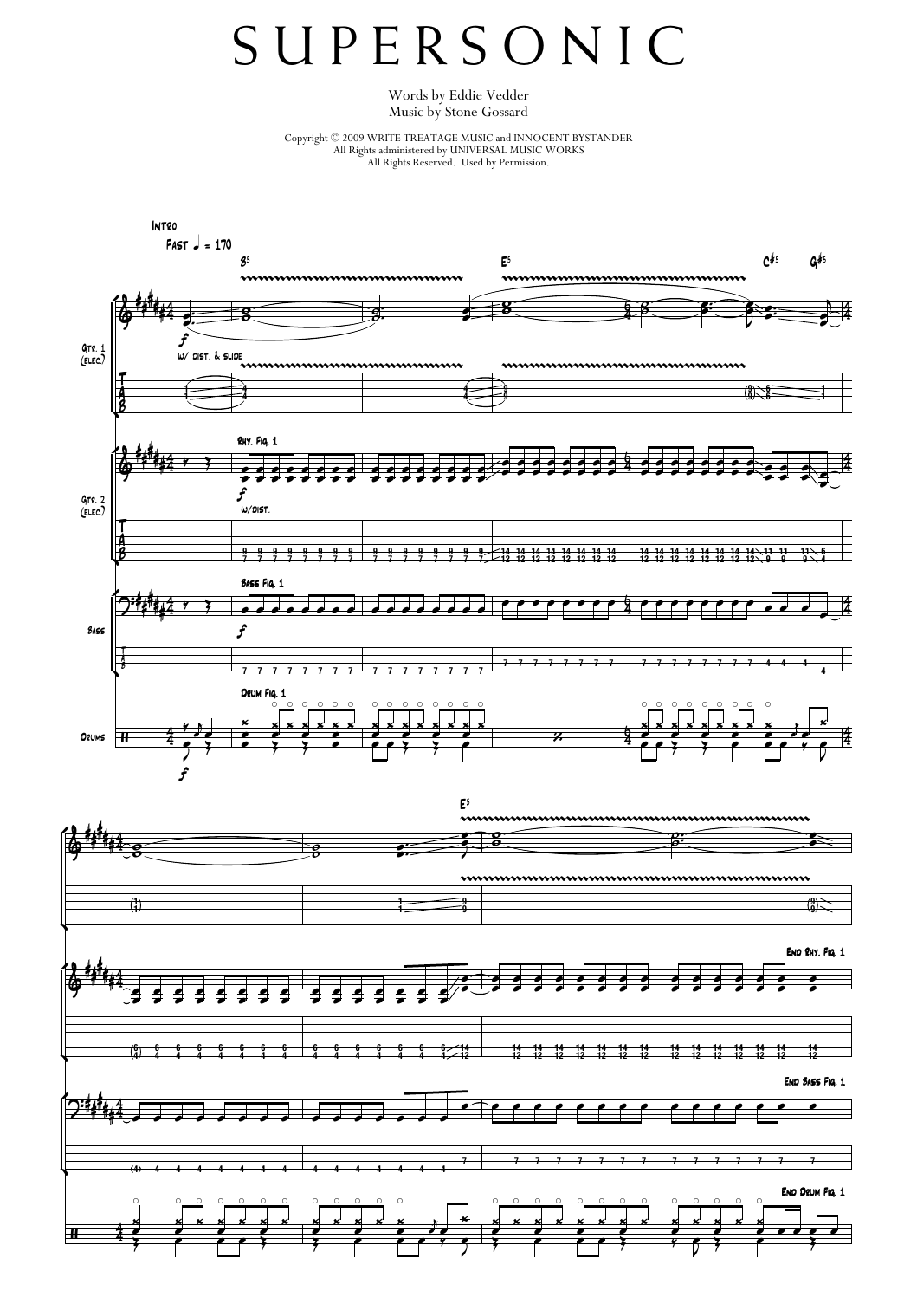 Pearl Jam Supersonic sheet music notes and chords arranged for Transcribed Score