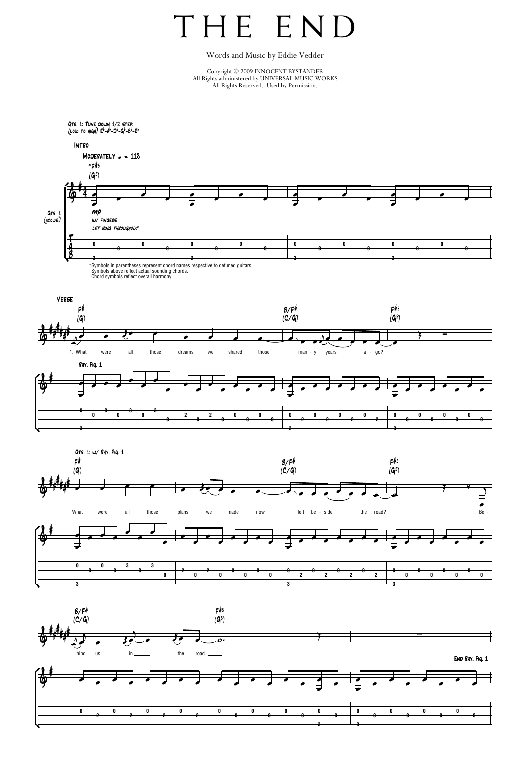Pearl Jam The End sheet music notes and chords arranged for Transcribed Score