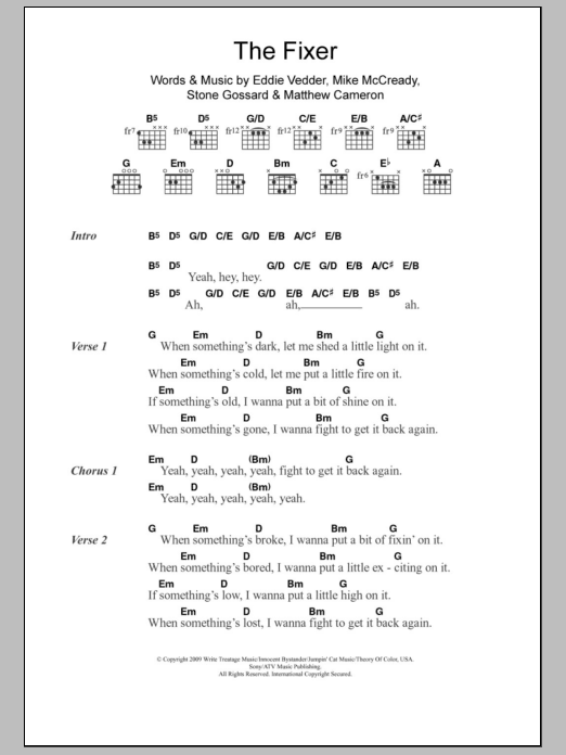 Pearl Jam The Fixer sheet music notes and chords arranged for Guitar Chords/Lyrics