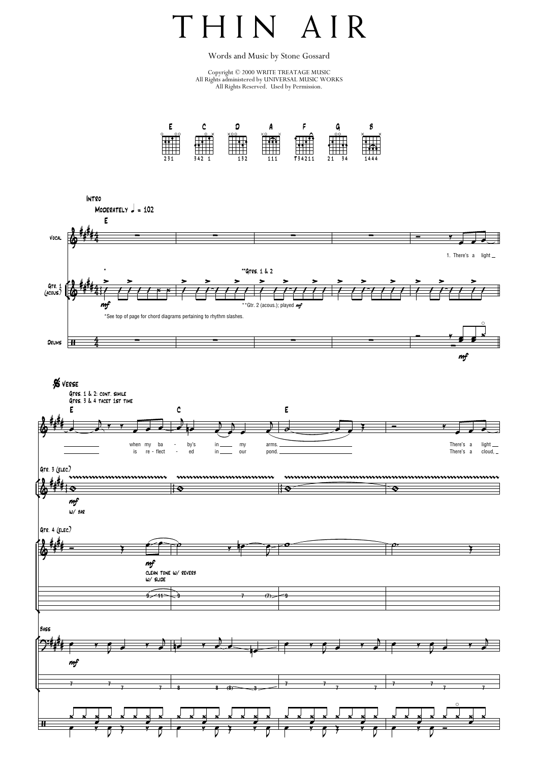 Pearl Jam Thin Air sheet music notes and chords arranged for Transcribed Score