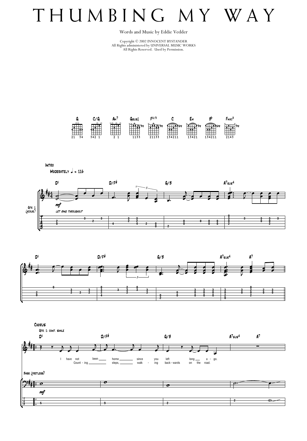 Pearl Jam Thumbing My Way sheet music notes and chords arranged for Transcribed Score