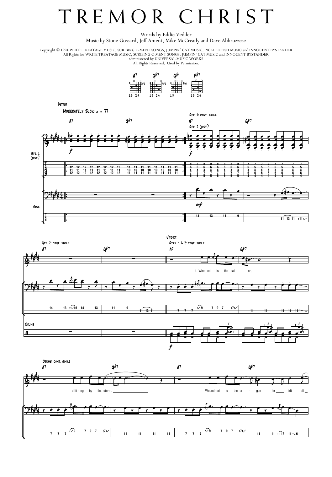 Pearl Jam Tremor Christ sheet music notes and chords arranged for Transcribed Score