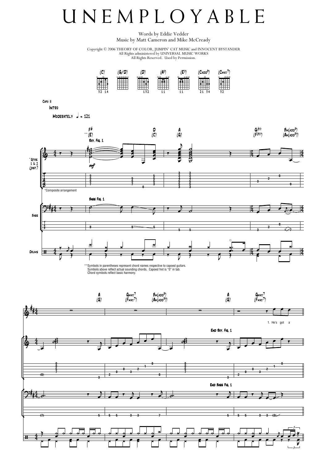 Pearl Jam Unemployable sheet music notes and chords arranged for Transcribed Score