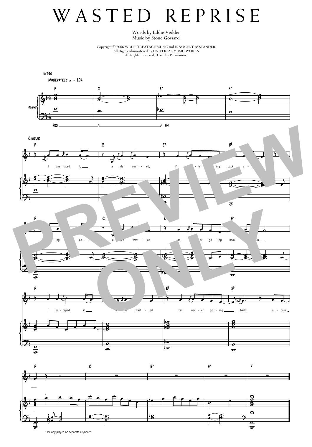 Pearl Jam Wasted Reprise sheet music notes and chords arranged for Transcribed Score