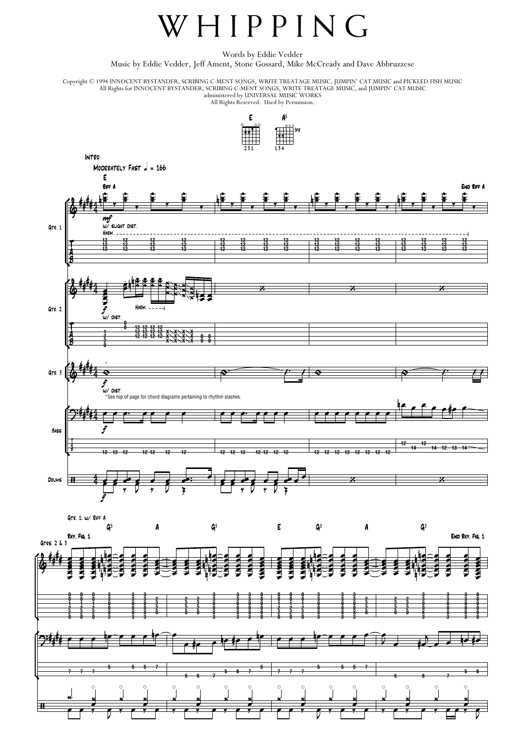 Pearl Jam Whipping sheet music notes and chords arranged for Transcribed Score