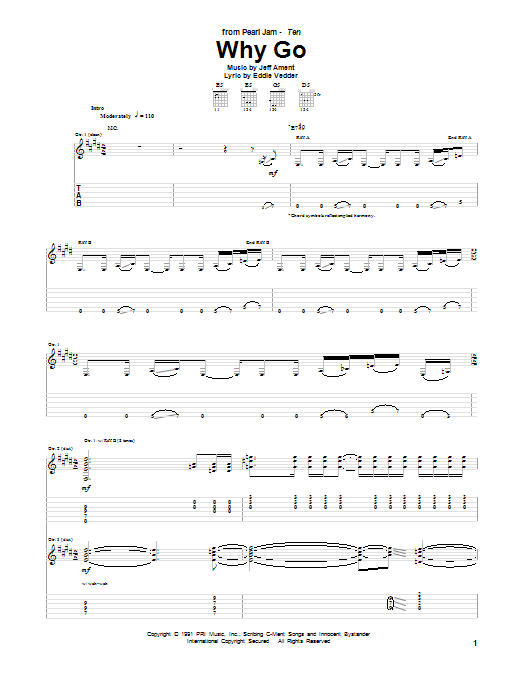 Pearl Jam Why Go sheet music notes and chords arranged for Guitar Tab