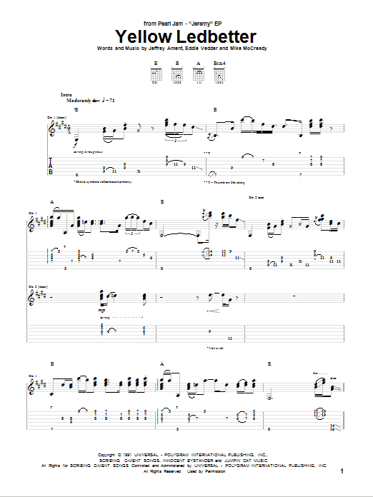 Pearl Jam Yellow Ledbetter sheet music notes and chords arranged for Piano, Vocal & Guitar Chords (Right-Hand Melody)
