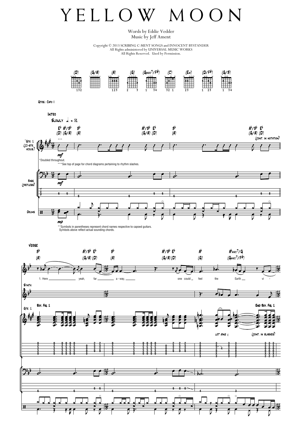 Pearl Jam Yellow Moon sheet music notes and chords arranged for Transcribed Score
