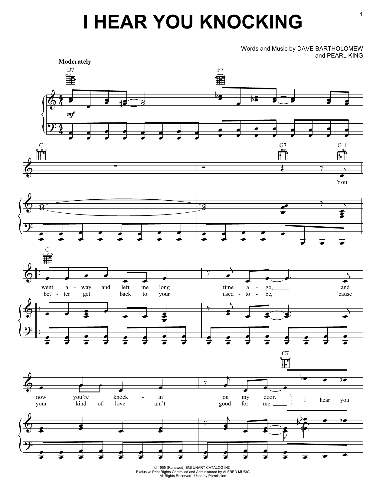 Pearl King I Hear You Knocking sheet music notes and chords arranged for Piano, Vocal & Guitar Chords (Right-Hand Melody)