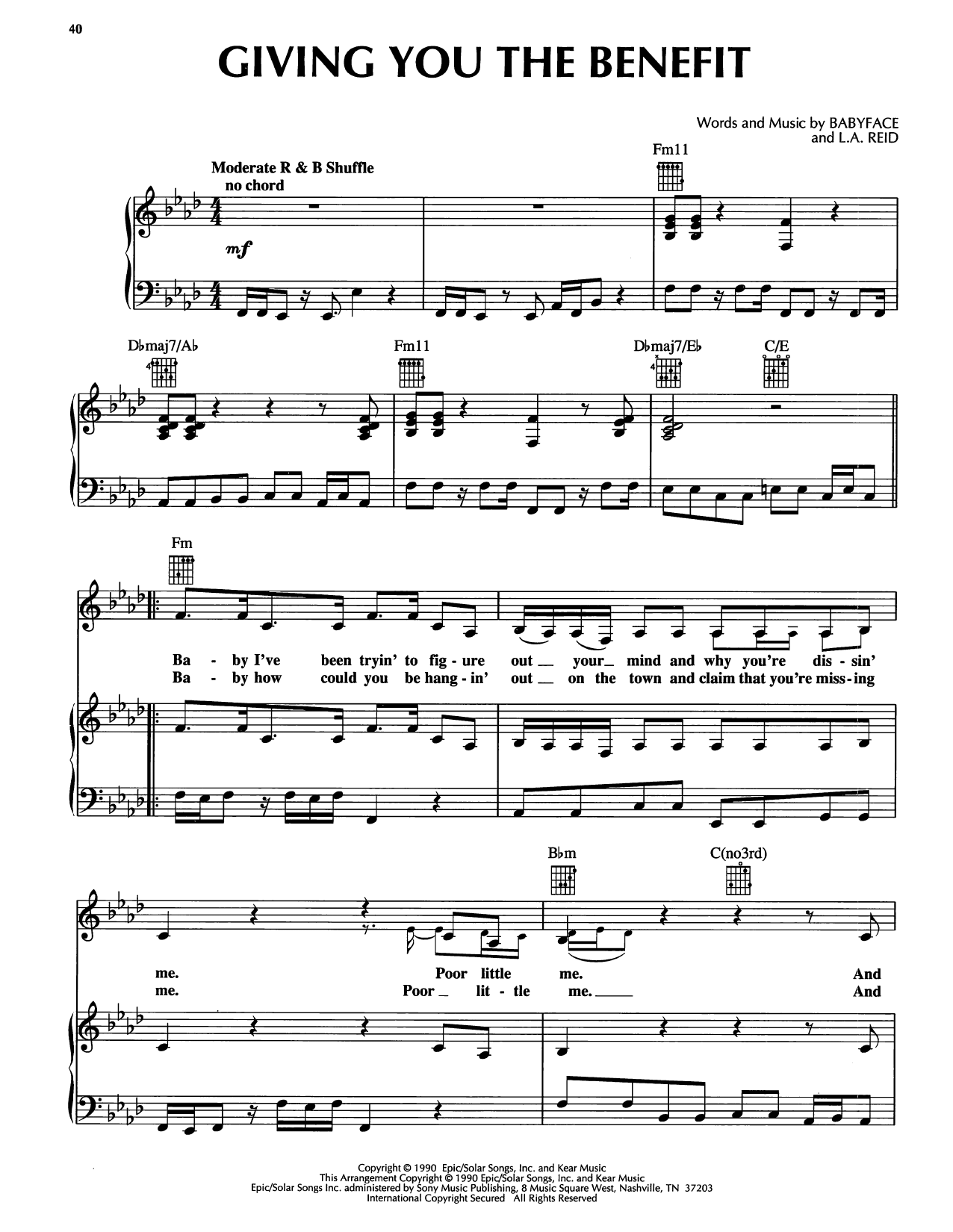 Pebbles Giving You The Benefit sheet music notes and chords arranged for Piano, Vocal & Guitar Chords (Right-Hand Melody)
