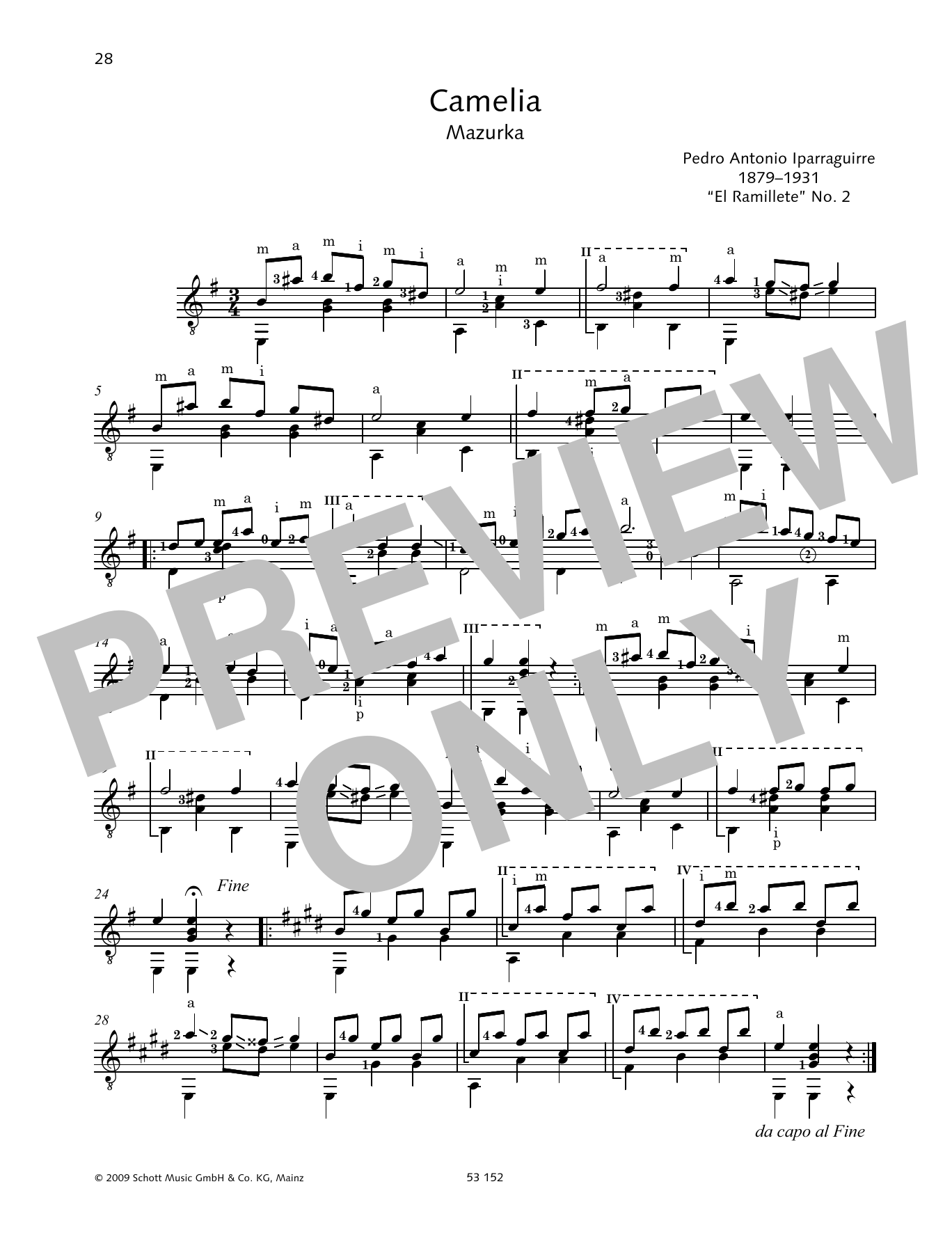 Pedro Antonio Iparraguirre Camelia sheet music notes and chords arranged for Solo Guitar