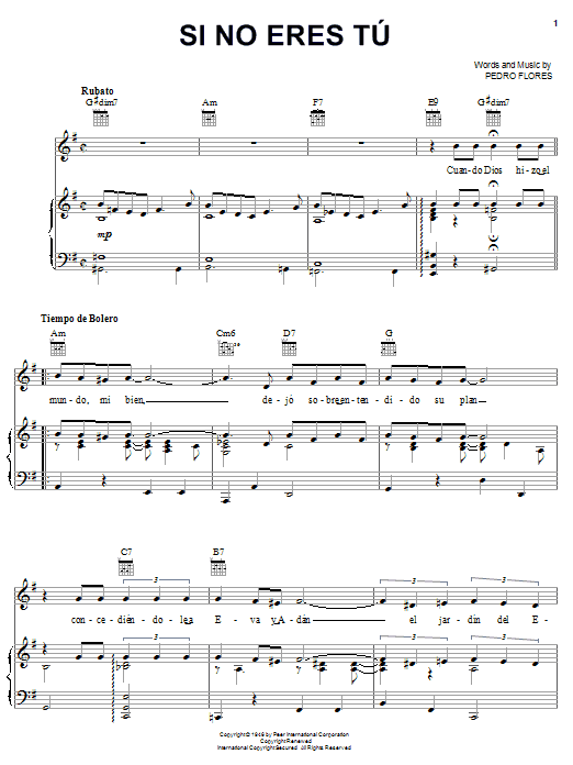 Pedro Flores Si No Eres Tu sheet music notes and chords arranged for Piano, Vocal & Guitar Chords (Right-Hand Melody)