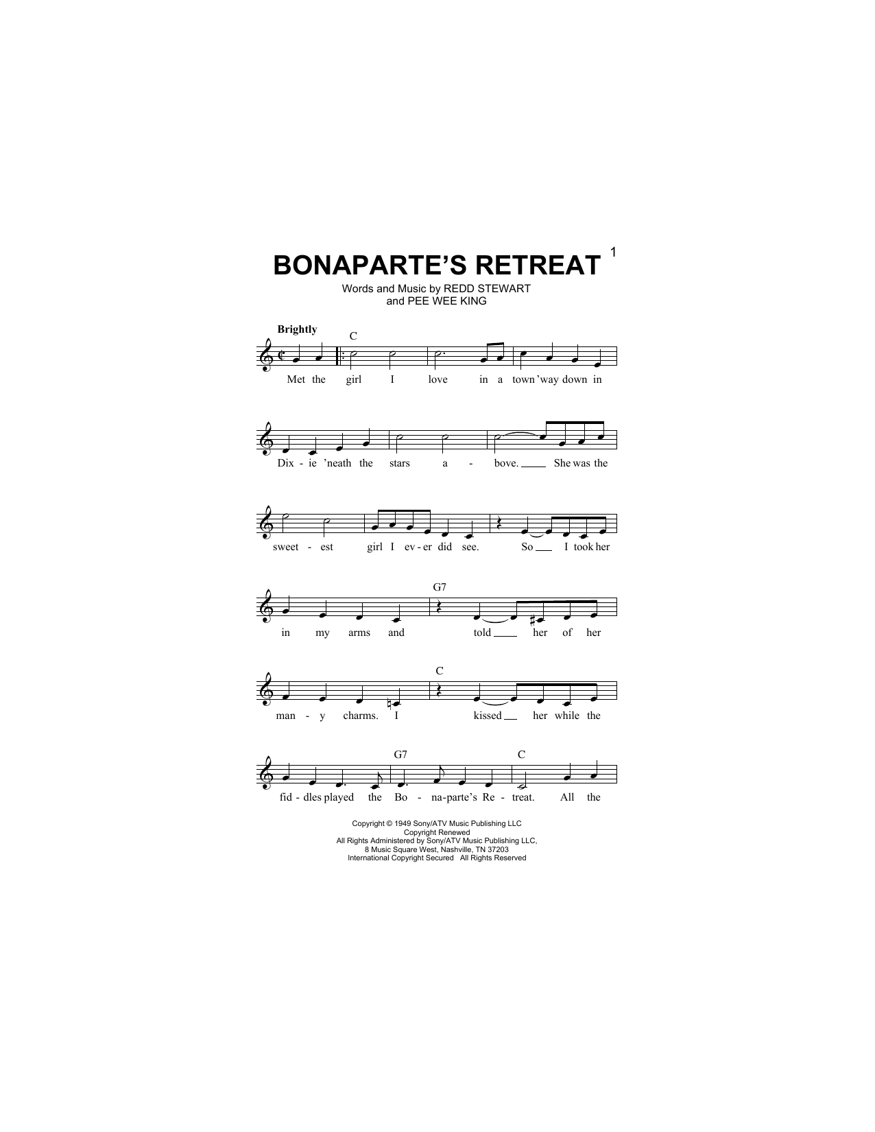 Pee Wee King Bonaparte's Retreat sheet music notes and chords arranged for Lead Sheet / Fake Book