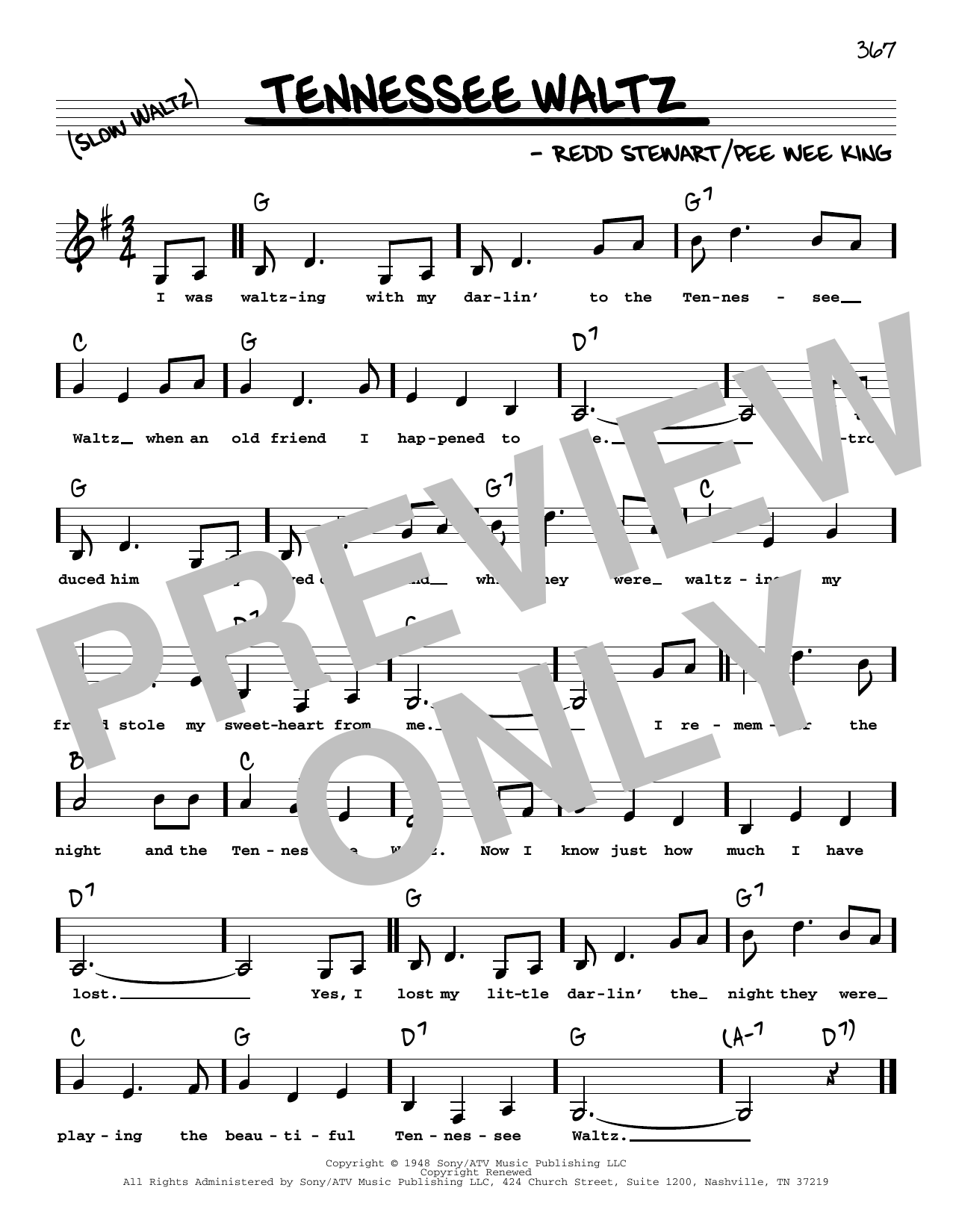 Pee Wee King Tennessee Waltz (Low Voice) sheet music notes and chords arranged for Real Book – Melody, Lyrics & Chords