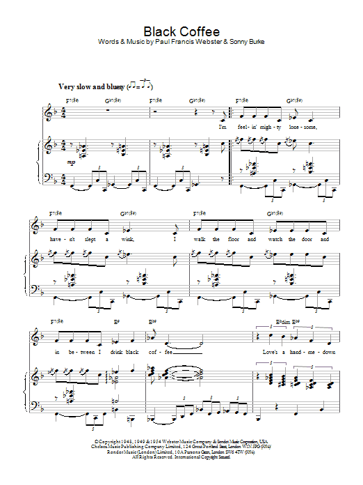 Peggy Lee Black Coffee sheet music notes and chords arranged for Piano, Vocal & Guitar Chords