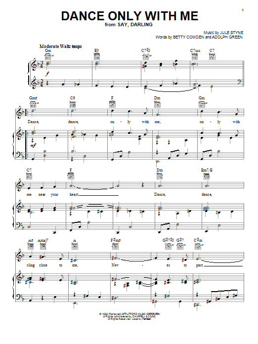 Peggy Lee Dance Only With Me sheet music notes and chords arranged for Piano, Vocal & Guitar Chords (Right-Hand Melody)