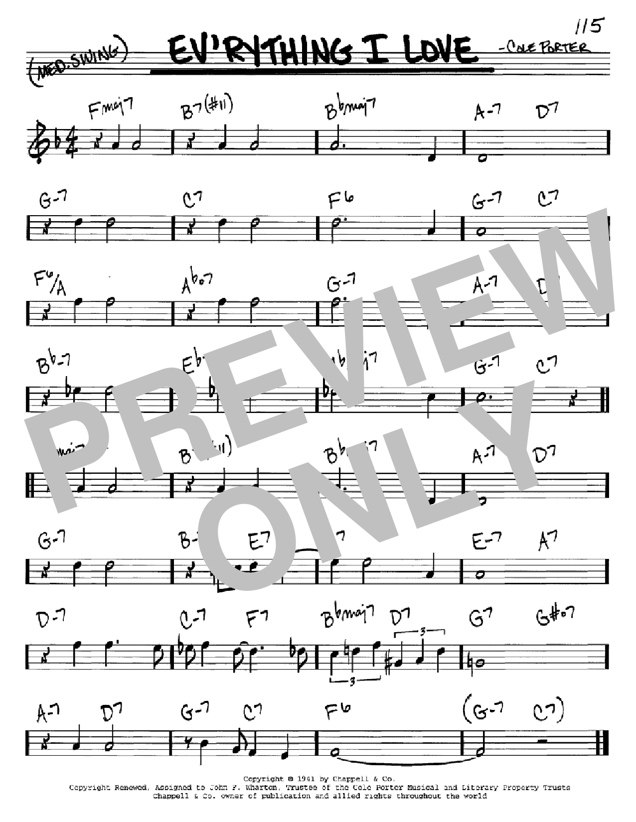 Peggy Lee Ev'rything I Love sheet music notes and chords arranged for Real Book – Melody & Chords – C Instruments