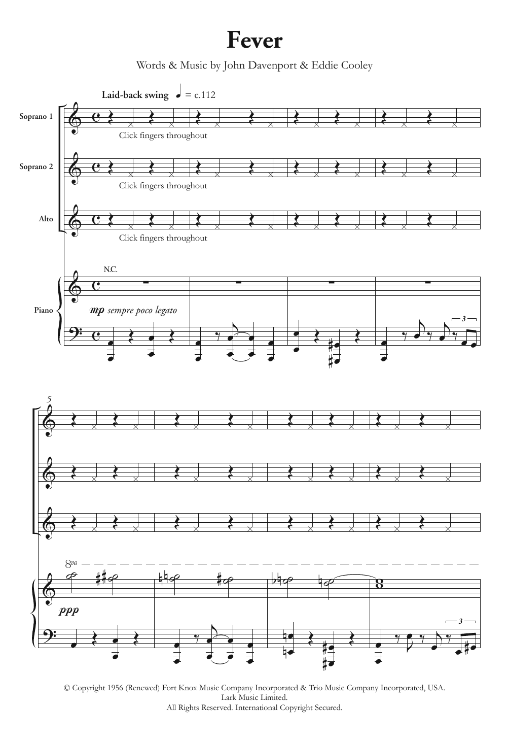 Peggy Lee Fever (arr. Berty Rice) sheet music notes and chords arranged for SSA Choir