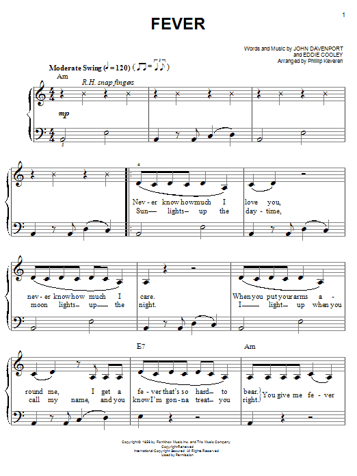 Peggy Lee Fever (arr. Phillip Keveren) sheet music notes and chords arranged for Piano Solo