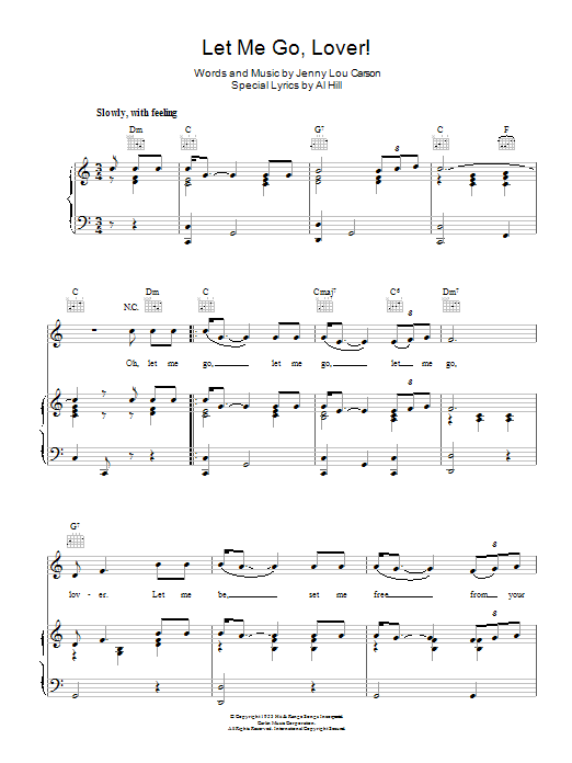 Peggy Lee Let Me Go, Lover! sheet music notes and chords arranged for Piano, Vocal & Guitar Chords