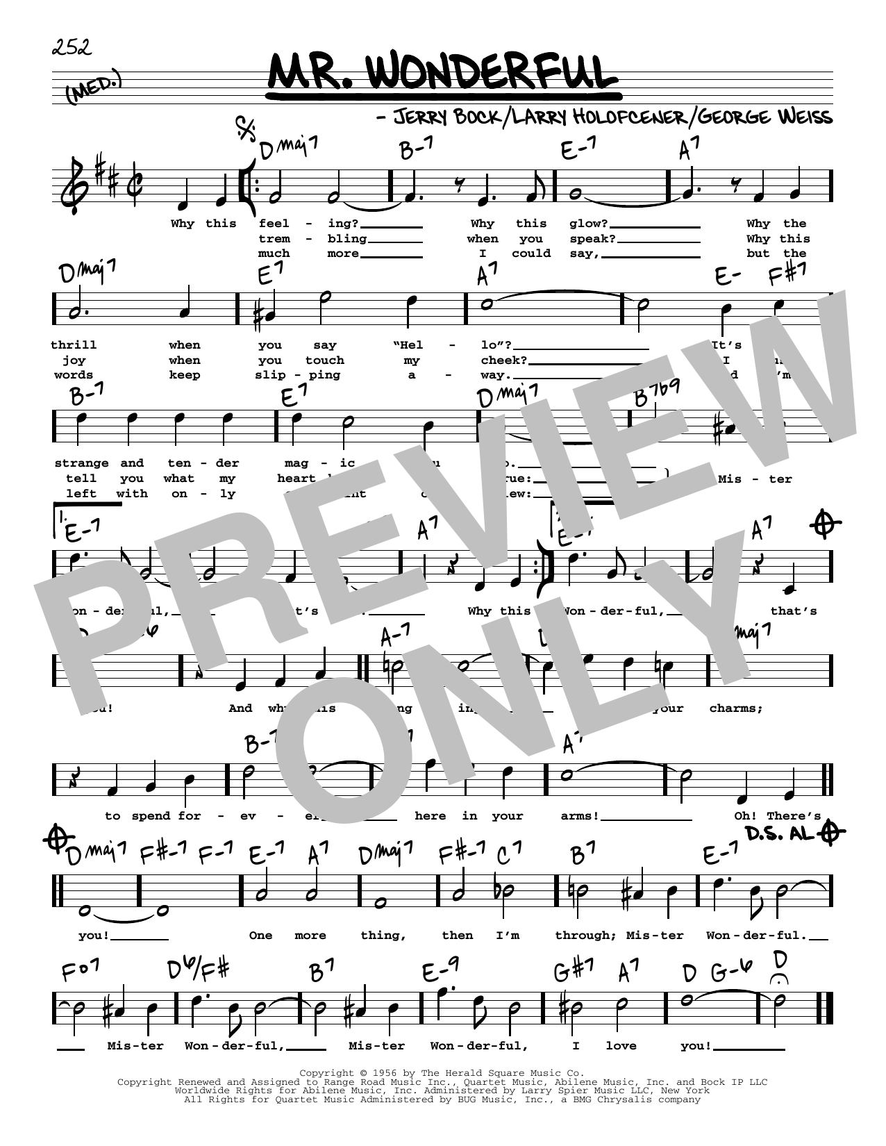 Peggy Lee Mr. Wonderful (High Voice) (from Mr. Wonderful) sheet music notes and chords arranged for Real Book – Melody, Lyrics & Chords