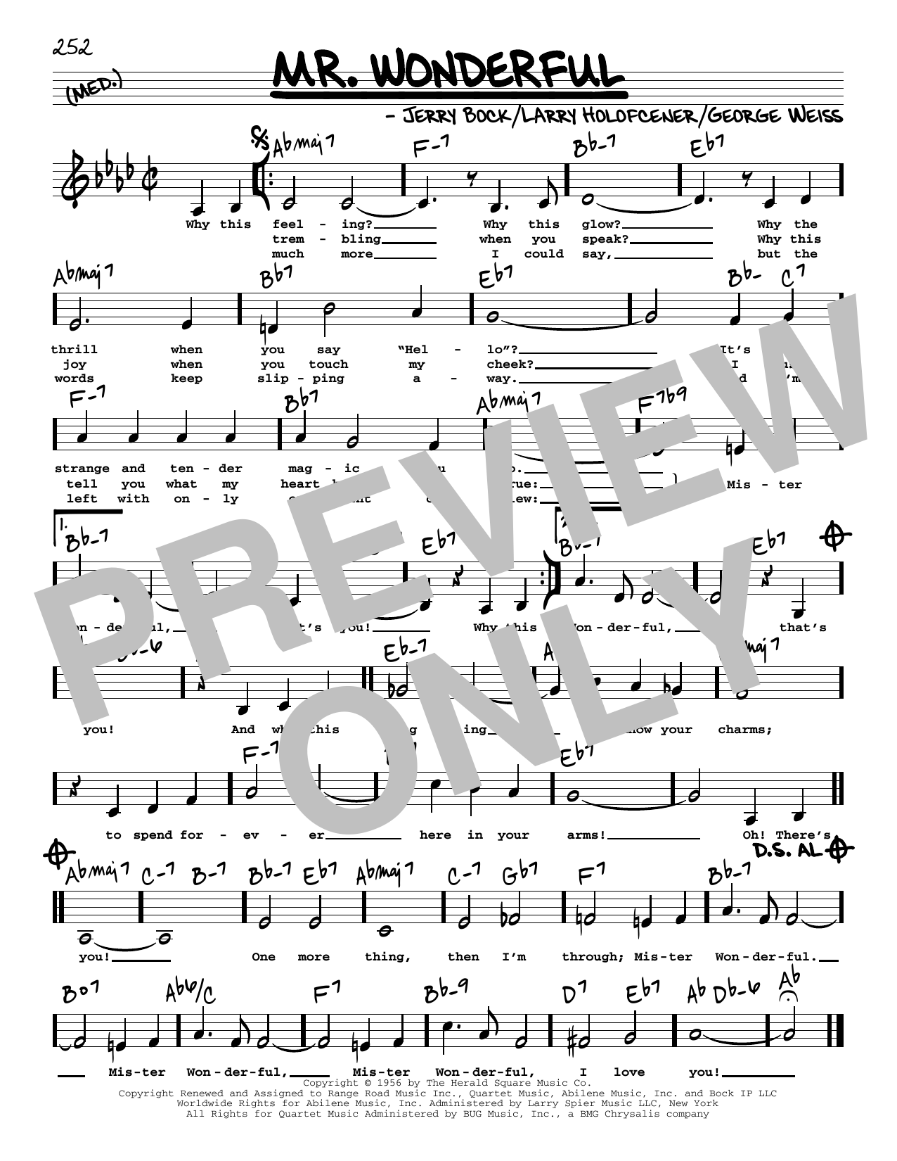 Peggy Lee Mr. Wonderful (Low Voice) sheet music notes and chords arranged for Real Book – Melody, Lyrics & Chords