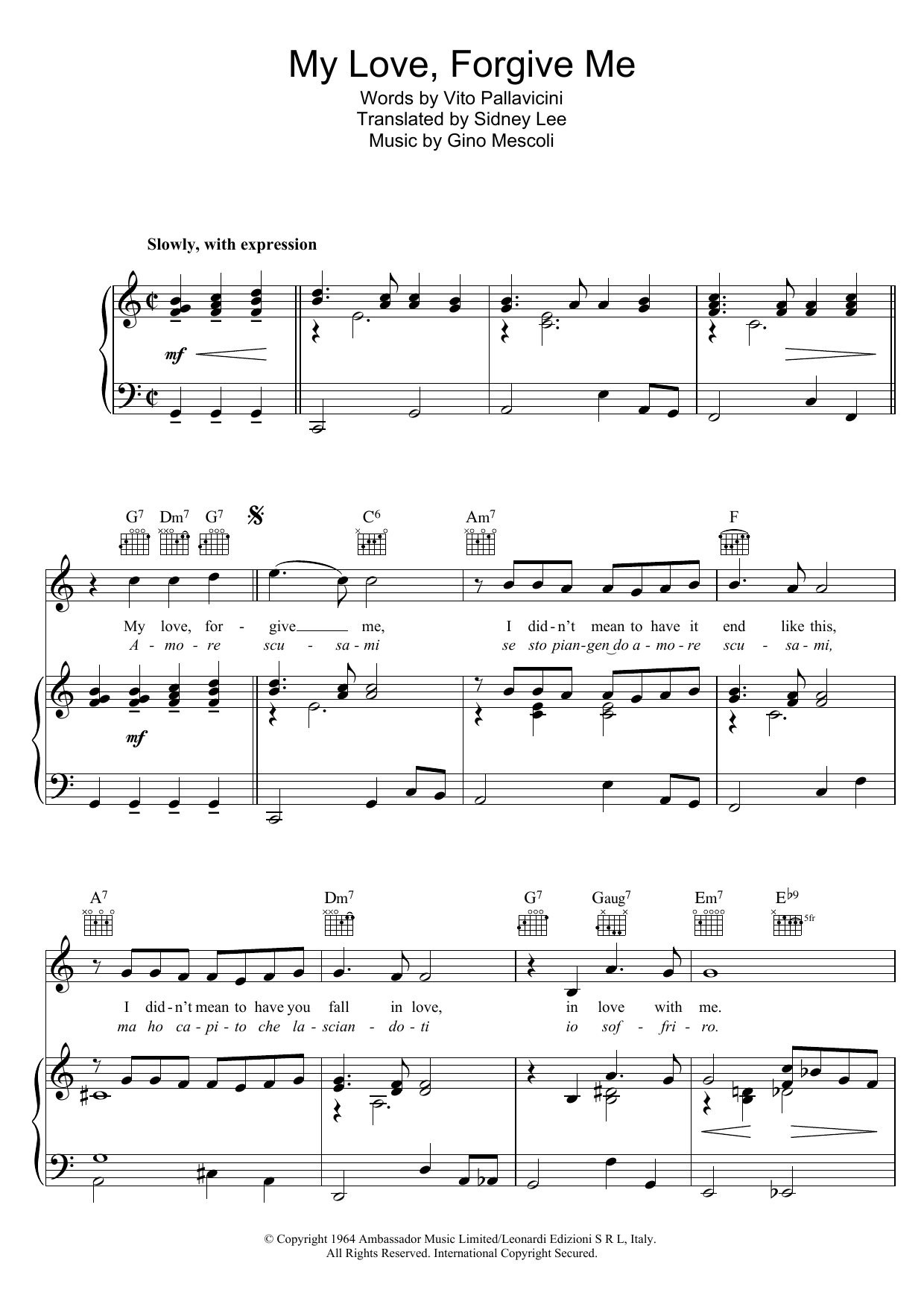 Peggy Lee My Love Forgive Me (Amore Scusami) sheet music notes and chords arranged for Piano, Vocal & Guitar Chords