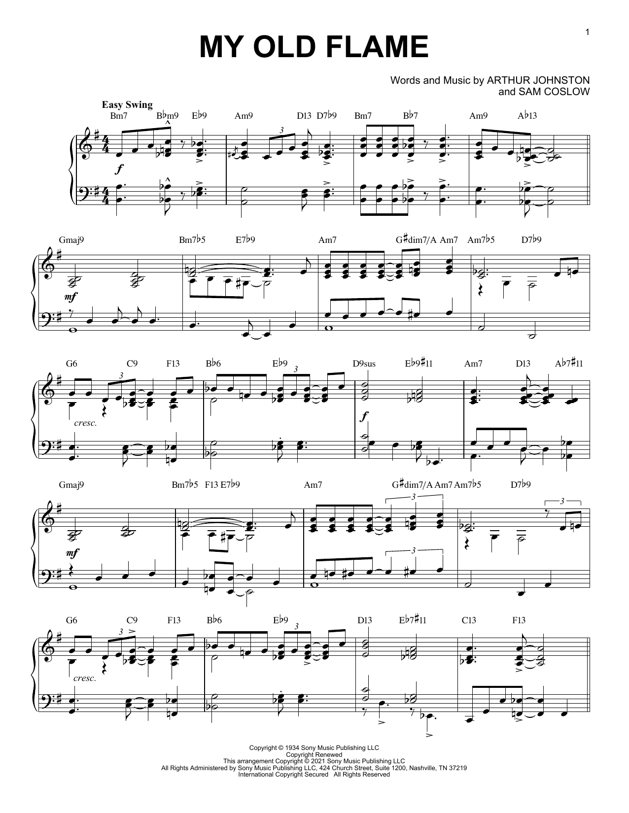 Peggy Lee My Old Flame [Jazz version] (arr. Brent Edstrom) sheet music notes and chords arranged for Piano Solo