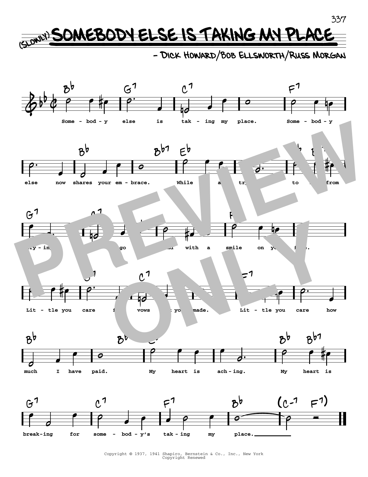 Peggy Lee Somebody Else Is Taking My Place (High Voice) sheet music notes and chords arranged for Real Book – Melody, Lyrics & Chords