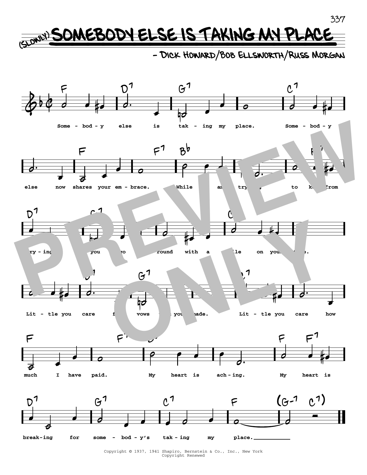 Peggy Lee Somebody Else Is Taking My Place (Low Voice) sheet music notes and chords arranged for Real Book – Melody, Lyrics & Chords