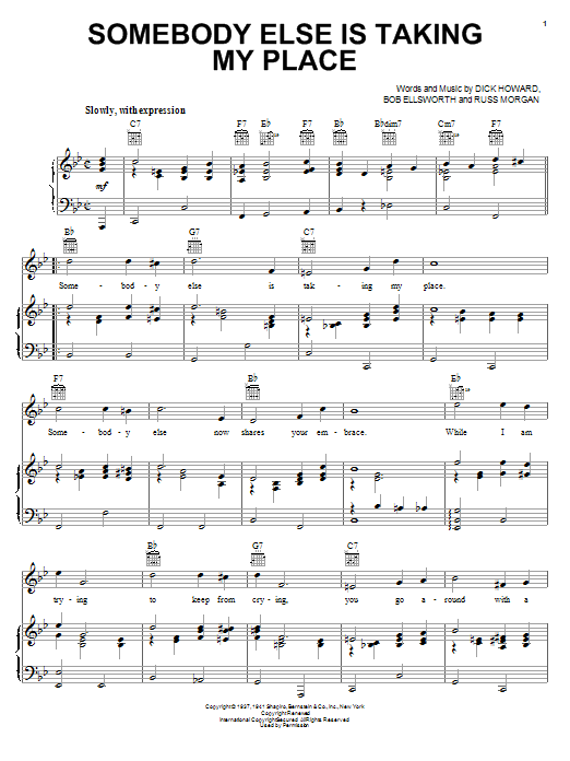 Peggy Lee Somebody Else Is Taking My Place sheet music notes and chords arranged for Piano, Vocal & Guitar Chords (Right-Hand Melody)