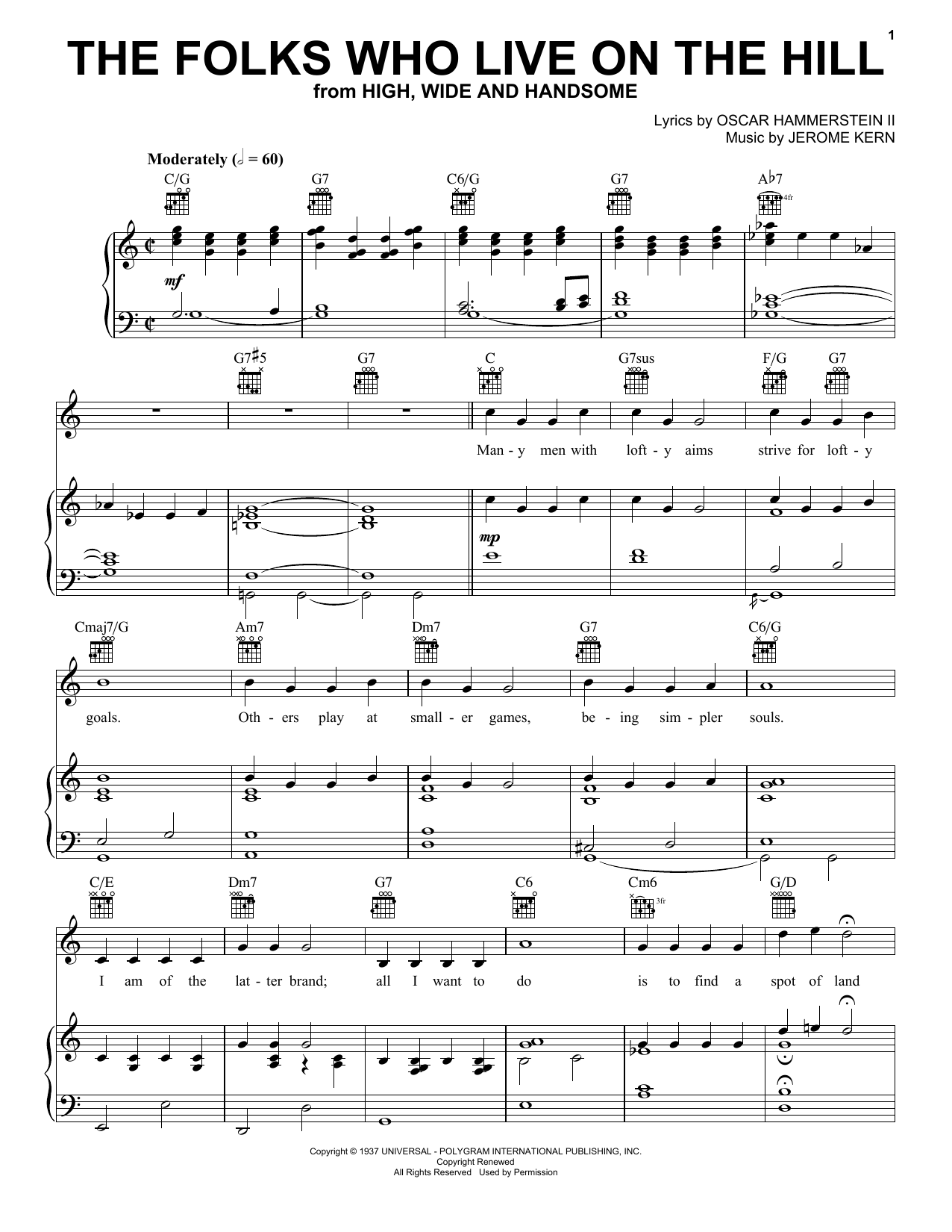 Peggy Lee The Folks Who Live On The Hill sheet music notes and chords arranged for Piano, Vocal & Guitar Chords (Right-Hand Melody)