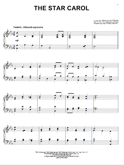 Peggy Lee The Star Carol sheet music notes and chords arranged for Piano Solo