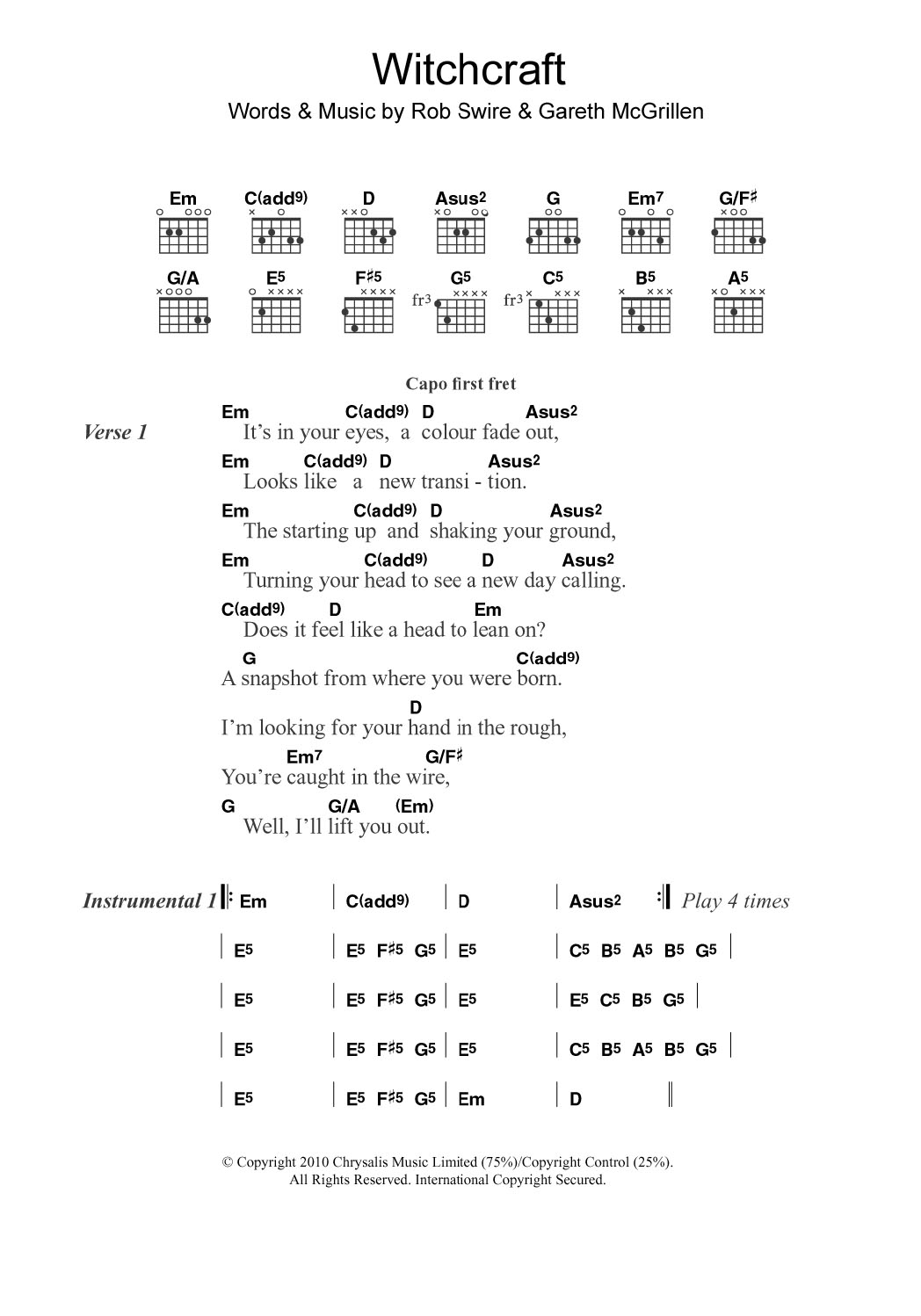 Pendulum Witchcraft sheet music notes and chords arranged for Guitar Chords/Lyrics