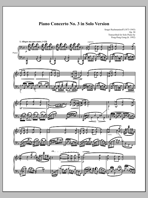 Peng-Peng Gong Piano Concerto No. 3 in Solo Version sheet music notes and chords arranged for Piano Solo