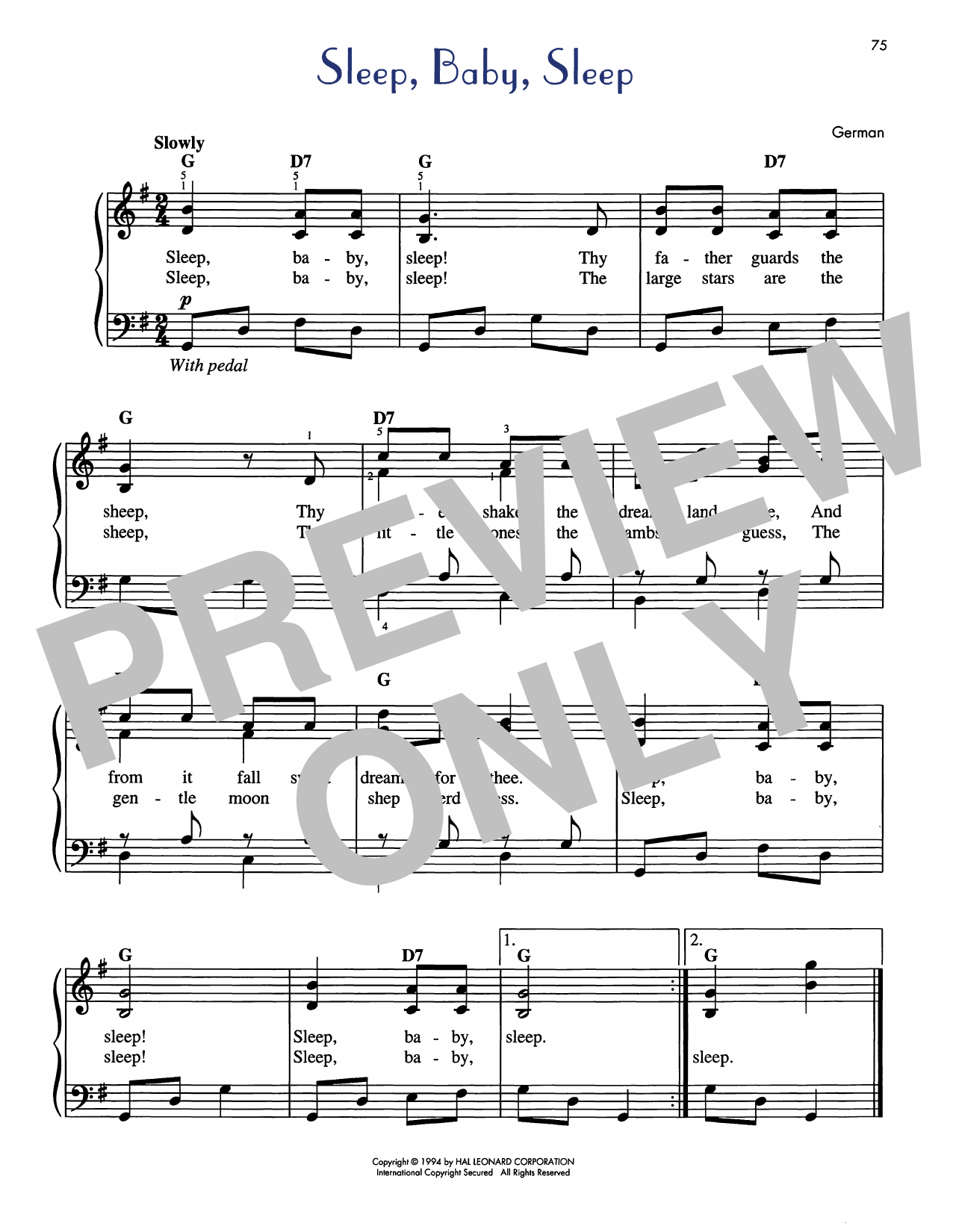 Pennsylvania Dutch Lullaby Sleep, Baby, Sleep sheet music notes and chords arranged for Easy Piano