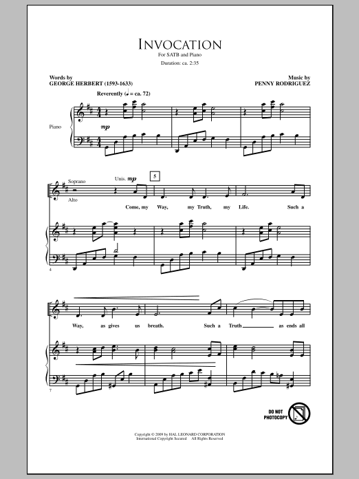 Penny Rodriguez Invocation sheet music notes and chords arranged for SATB Choir