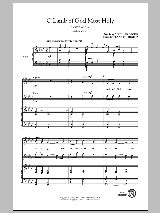 Penny Rodriguez O Lamb Of God Most Holy sheet music notes and chords arranged for SATB Choir
