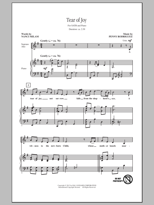 Penny Rodriguez Tear Of Joy sheet music notes and chords arranged for SATB Choir