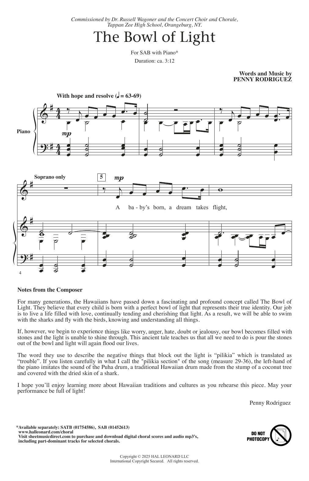 Penny Rodriguez The Bowl Of Light sheet music notes and chords arranged for SAB Choir