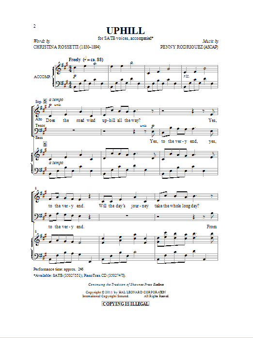 Penny Rodriguez Uphill sheet music notes and chords arranged for SATB Choir