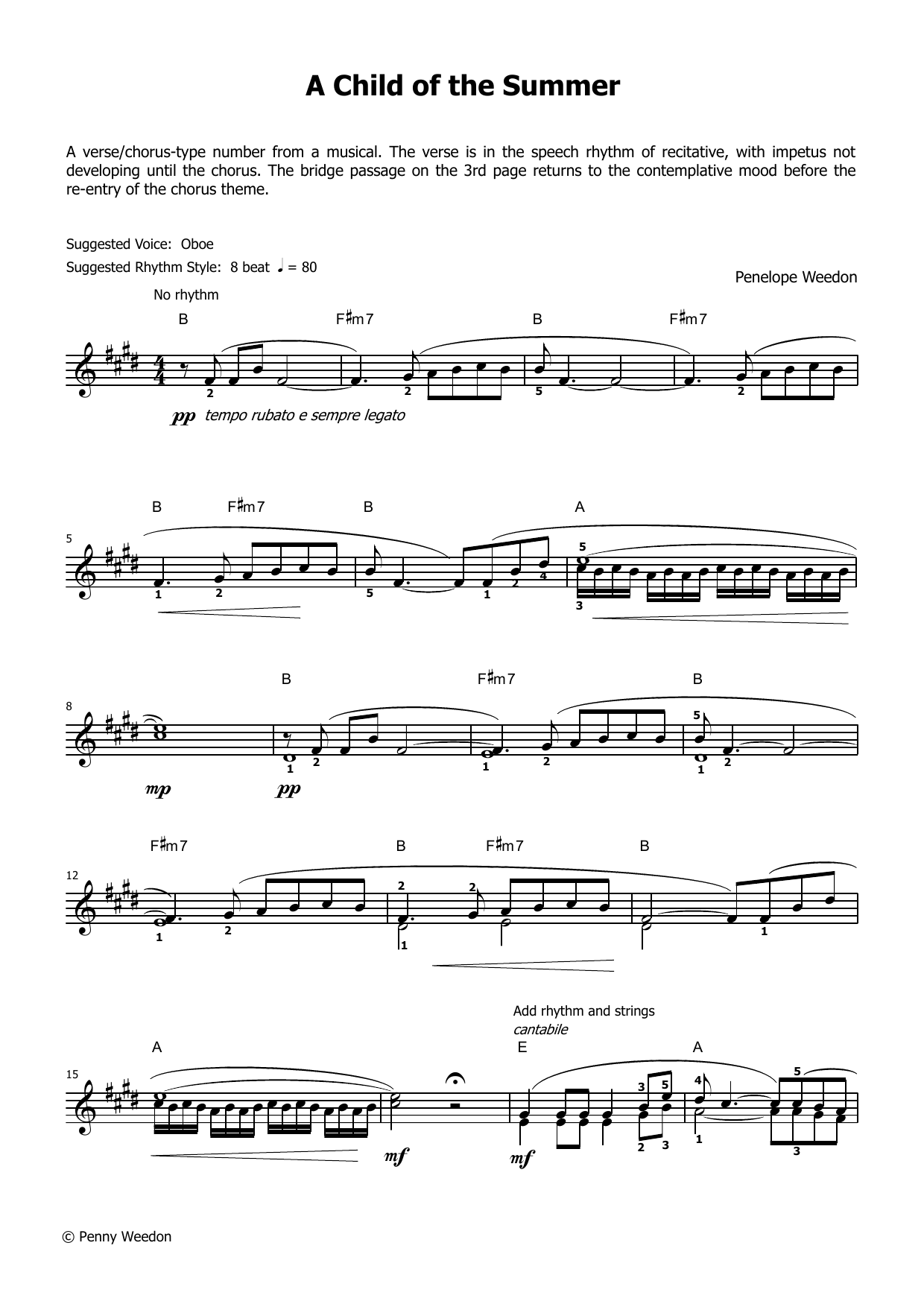 Penny Weedon A Child of The Summer (LCME Electronic Keyboard Grade 7 List B & C) sheet music notes and chords arranged for Piano Solo